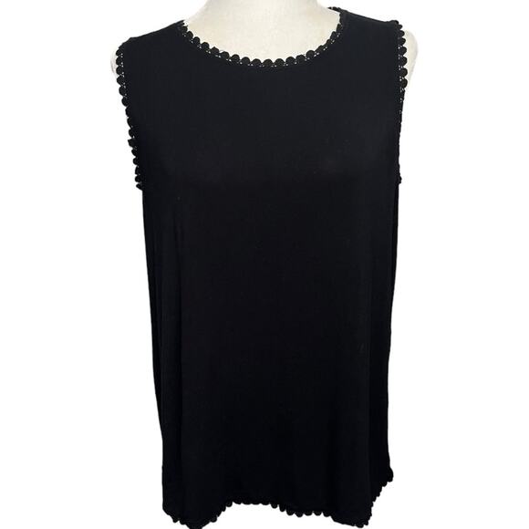 HALOGEN Black Dot Lace Trim Sleeveless Top Relaxed Fit Women's Size Medium - Picture 1 of 6